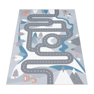KADIMA DESIGN Kinderteppich waschmaschinenwaschbar Wald‐Straßen Kinderzimmer in Creme | Gr.: 200 x 200 cm