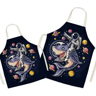 Eyands Eltern-Kind-Schürze für das Kochen - super nettes Muster Baumwolle und Leinen Küchenschürze für Mom Kinder, Kochen Malerei Gartenschürze - Adult: 25.6x30 inches, Kid: 17.7x22 inches