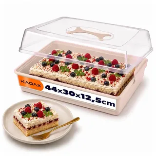 KADAX Kuchenbox mit Deckel, 44 x 30 x 12,5 cm, Kuchenbehälter aus Kunststoff, Transport-Box mit Griff, Kastenform, für Blechkuchen Muffins, rechteckig, Lebensmittelbox (Rosa)