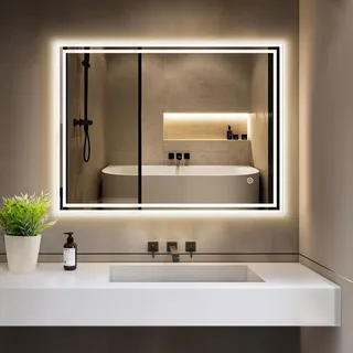 gimbelen Badspiegel mit Beleuchtung LED Spiegel Bad 3 Lichtfarben, Dimmbar, Anti-Beschlag, Badezimmerspiegel mit Beleuchtung, Touchschalter, Explosionsgeschütztes Glas, IP44