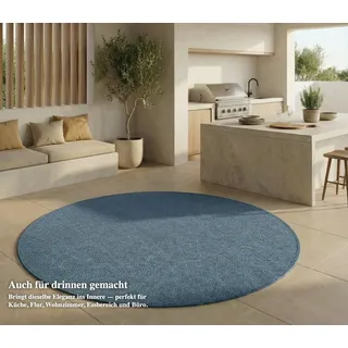 Jimri Outdoorteppich Key West, Rund, Outdoor Teppich Balkonteppich Terassenteppich blau Rund | 200 cm x 200 cm
