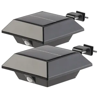 Lunartec Dachrinnen Solarleuchten: 2er-Set Solar-LED-Dachrinnenleuchten mit PIR-Sensor, 160 lm, schwarz (Dachrinnen LED, Solarlampe Dachrinne, Lampen)