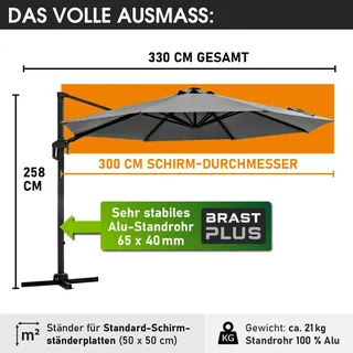 BRAST Alu Ampelschirm Ø300 cm grau 