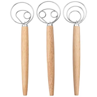 3 Stück Holzgriff Schneebesen, Dänischer Schneebesen, Edelstahl Dänischer Teig Schneebesen, Holzgriff Mixer, Brotteigmischer, Küche Holzgriff Edelstahl Manuelle Teigmischung Brotkuchenherstellung