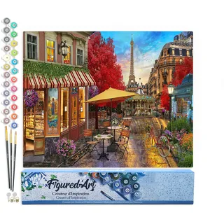 Figured'Art Malen Nach Zahlen Erwachsene Veranda in Paris - Paint by Numbers Basteln DIY Bastelset 40x50cm ohne Holzrahmen