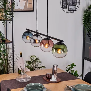 HOFSTEIN Pendelleuchte Gastor, 4-flammige Hängelampe aus Metall/Glas in Schwarz/Grün/Blau/Chrom/Rauch/Kupfer/Klar, Hängeleuchte im Retro-Design (Schirme Ø 15 cm), E14, Esszimmer, Küche, Wohnzimmer