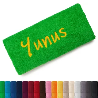 EllaTex Besticken Sie Handtuch mit Namen oder mit Wunschtext Bestickt, Farbe:Grün; Größe:Saunatuch XXL 100x200 cm
