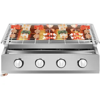 HeinaTond 4 Flammen Gasgrill Edelstahl BBQ Gasbräter mit Höhenverstellung Infrarot Keramikocher Professioneller Gastro Gasgrill mit Grillrost 55,8 cm Grillfläche für Camping Garten