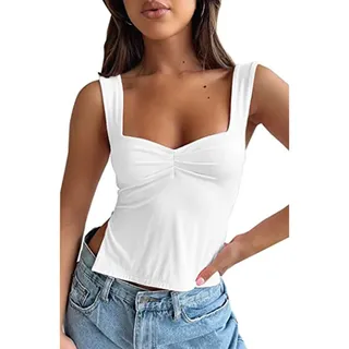 KOEMCY Tank Top Damen Sweetheart Ausschnitt Tops Sommer Ärmellos Trägertop Basic Tops Elegant Neckholder Oberteile Spaghettiträger Ärmelloses Shirt Sport Achselshirts Trägershirt - M