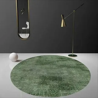 Runde Teppiche, 130 cm, maschinenwaschbar, Rutschfester Teppich, niedriger Flor, fusselfrei, Esszimmer, Schlafzimmer, modern, schlicht, grün