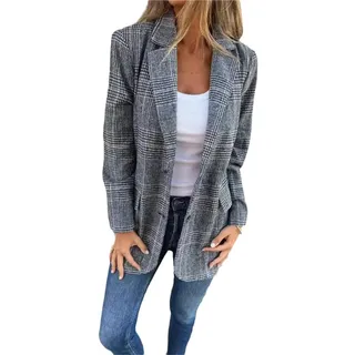 KIHFSODN Lässiger Damen Blazer Business Freizeit elegant langärmelig Sommerblazer für Damen leicht Longblazer Frühling Sommer Herbst Trenchcoat(Blue,M) - M