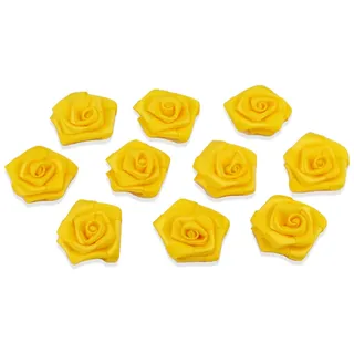 Creativery Satinrosen 3cm 10 Stück Stoffblumen zum Basteln Dekorieren Hochzeit Geschenkverpackung Blütendeko Tischdeko Handarbeit Stoffrosen Deko Blume Gelb