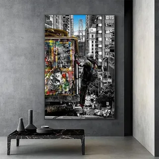 Nsodinevus Banksy Leinwand Wandkunst Graffiti Street Art Graffiti Wandkunst Abstrakte Wandkunst Poster für Badezimmer Schlafzimmer Büro Wanddekoration Ungerahmt (50x70 cm) 20×28 Zoll