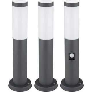 Wegeleuchte Außenstehlampe anthrazit Stehleuchte mit Bewegungsmelder Gartenlampe Edelstahl, E27, DxH 12,7x45 cm, 3er Set