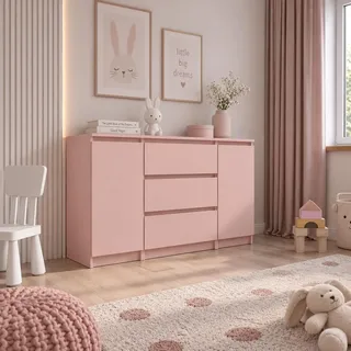 3xE Living Kommode 120 cm, 3 Schubladen, 2 Türen, Rosa, 120 x 40 x 78 cm