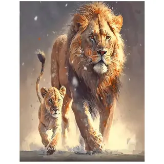 DCIDBEI Diamond Painting Löwe 40x50cm - Eckige Steine, Quadratische Steine Mosaik - Malen nach Zahlen für Kinder - Löwe und Löwin Motiv