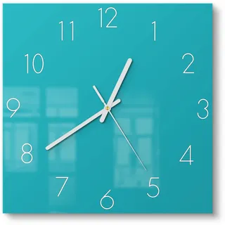 DEQORI Glasuhr | 30x30 cm | Unifarben - Türkis | ausgefallene leise Design Uhr aus Glas | Wanduhr für Wohnzimmer & Küche | moderne Hingucker Uhr für die Wand