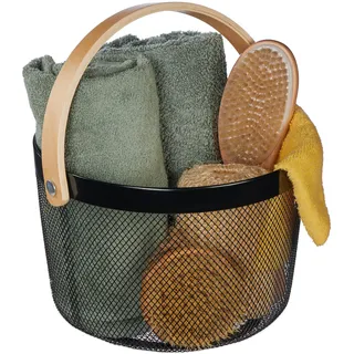 Relaxdays Drahtkorb Aufbewahrungskorb rund mit Henkel 28 x 26 x 30 cm schwarz