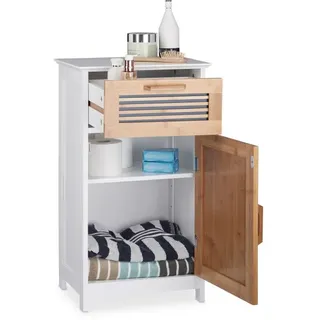 Relaxdays Badschrank schmal mit Schublade Weiß,Hellbraun