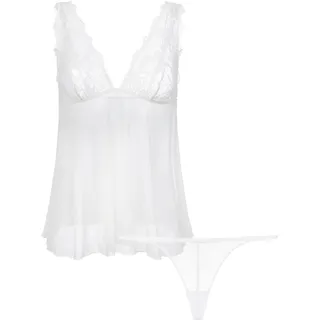 Babydollkleid DORINA "Tara", Damen, Gr. XXL, N-Gr, weiß (ivory), Web, Obermaterial: 90% Polyamid, 10% Elasthan, kurz, tiefer V-Ausschnitt, Kleider, mit Spitzendetails