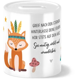 OWLBOOK® Boho Fuchs Spardose Kinder Junge Mädchen | Geschenke zur Einschulung | Taufgeschenke | Geschenk Taufe Geburt Geburtstag | Sparschwein | Sparbüchse | Sparkasse | Wiederverschließbar