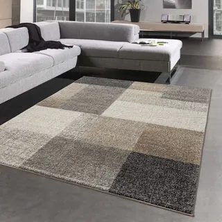 CARPETIA Teppich modern Wohnzimmerteppich mit Quadraten | langlebig | in beige anthrazit Größe 240x330 cm