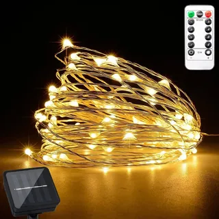 Lumiled Solar Lichterkette Außen Draht 20M LED mini Licht Kupferdraht 200 LEDs mit Fernbedienung IP44 Warmweiß Solarlichterkette Dimmbar Kupfer Hochzeit Garten Terrasse Balkon Weihnachtsbeleuchtung