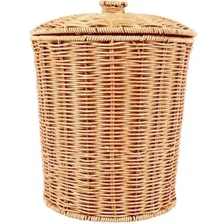 Runder, Geflochtener Mülleimer Aus Rattan Mit Deckel, Pflanzgefäß, Aufbewahrungskörbe Aus Weide
