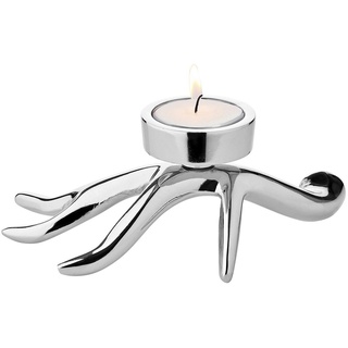 EDZARD Kerzenständer Keke, Kerzenleuchter Geweih-Design, Kerzenkranz aus Aluminium mit Silber-Optik, Adventskranz für Teelicht, Höhe silberfarben