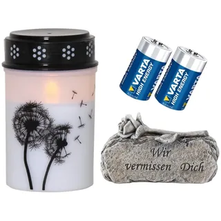 LED Grablicht weiß mit Batterie | Grabkerzen LED | Grabkerze LED | Grablichter LED | Grabschmuck | Grabkerzen - Lange Brenndauer von bis zu 6 Monaten & Flackereffekt wie bei einer echten Kerze