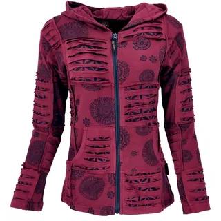 GURU SHOP Goa Patchwork Jacke, Boho Kapuzenjacke - Bordeaux, Damen, Size:L - 42
