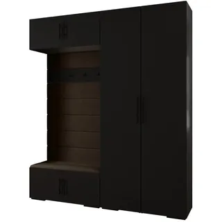 Abiks Möbel Garderoben-Set, Schwarz, Braun, Schwarz, Holz, Nachbildung, 2-Sitzer, 10 Fächer, 200x236.7x47 cm, Garderobe, Garderoben-Sets & Serien, Garderoben-Sets