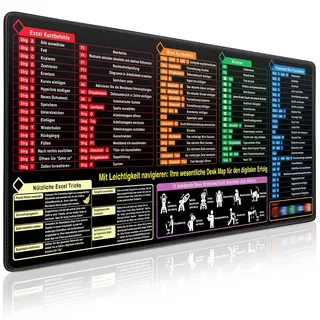 Mauspad XXL - Excel Shortcuts Schreibtischunterlage Deutsch 900x400mm | Mouse Pad,Gaming Mousepad Desk Mat Groß Mauspad mit Word PPT Windows für Bürozubehör-Verbessert Präzision und Geschwindigkeit