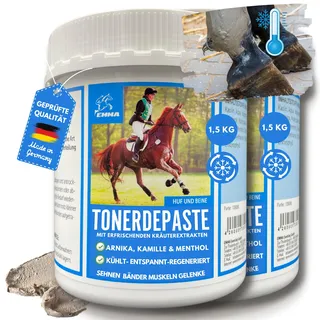 EMMA essigsaure Tonerde für Pferde ⇒ Tonerde Pferd - Pferdebalsam Kühlend 2x1,5Kg Arnika Salbe Mineralerde - Heilerde Paste Kühlsalbe Pferde Paste Muskulatur - Kühlgel Arnica Gel Sehnen Gelenke