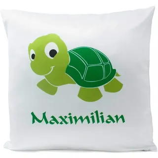 Kissen mit Namen Geburt Schildkröte 40x40 cm inkl. Füllung Kuschelkissen, Kissen Farbe:Vorderseite weiß/RS rot