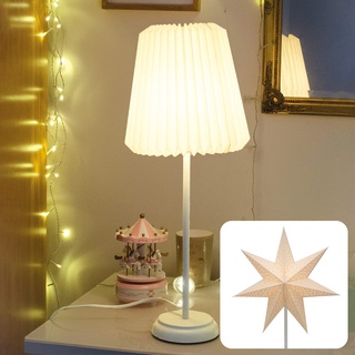 hellum Tischlampe mit Wechselschirm Weihnachten Papierstern order Design Papier-Lampenschirm, Weiß Faltbar Papierschirm mit Fuß aus Metall, Deko Leuchtemit LED-Glühbirne mit Schalter, 578430