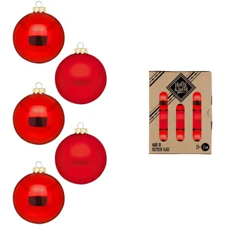 Holly & Jolly 24 Weihnachtskugeln 3cm Glas, Christbaumkugeln Weihnachtsbaumkugeln Rot,