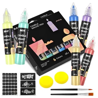 6 Stück Kerzenstifte Wachsstifte für Kerzen á 28ml Set with Malwerkzeuge | Sicher Ungiftig Schnell Wachsstifte für Trocknend Kerzen Bemalen Gestalten Gestalten von Stoff Holz Keramik