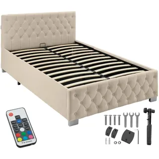 Tectake tectake® Polsterbett in Samtoptik mit Steppmuster inklusive hochklappbarem Lattenrost, großer Stauraum