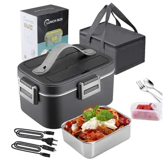 AKKEE Lunchbox Elektrische Lunchbox für Zuhause und Auto, 1,8 L Brotdose 220 V +12 V, Konstante Temperatur schwarz