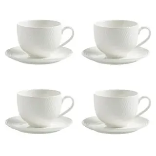 Maxwell & Williams MaxwellundWilliams Kaffeetassen Diamonds DV0028, Porzellan, 4 Tassen mit Untertassen, 280ml Set 8-teilig