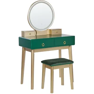 Beliani Schminktisch, Grün, Gold, Holzwerkstoff, 80x134x40 cm, Schlafzimmer, Schminktische