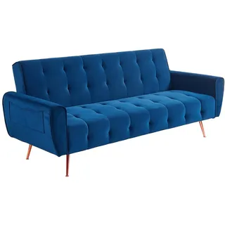 Vente-unique Schlafsofa, 3-Sitzer, ausziehbar, Schlafsofa, Samt, Polari, Nachtblau