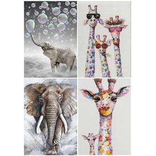 DCIDBEI 5D 4 Pack Diamond Painting Erwachsene 30x40 cm Diamant Painting Bilder Elefant Malen nach Zahlen Elefant Stickerei Set Erwachsene Giraffe Stickerei Diamant Malerei Perlenbilder Kleben Kinder