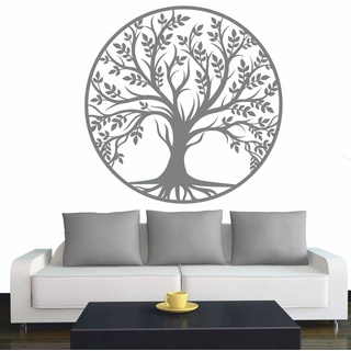 Wandtattoo - Baum des Lebens - 0 - Lebensbaum Weltenbaum - 60x60 cm - Silber - Dekoration - Wandaufkleber - für Wohnzimmer Kinderzimmer Büro Schule Firma