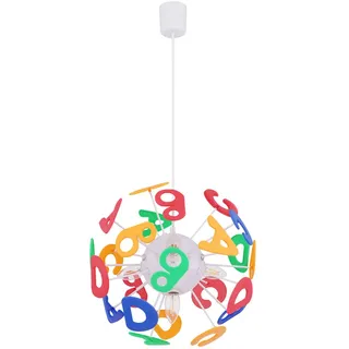 Pendelleuchte Kinderzimmer Hängelampe Buchstaben Kinderlampe in Kugelform, Kunststoff bunt, Fassungen 4x E14, DxH 35x120 cm