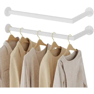 Yawinhe Industrierohr Kleiderstangen für die Wand, Garderobenstange L-Form, Abnehmbare Kleiderständer, Industrial Design mit 90 Grad Rechter Winkel, für Schlafzimmer, Weiß, 2-Pack, SYJ002W-2