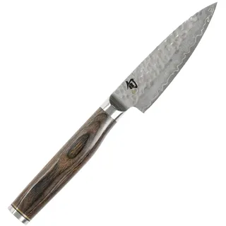 KAI Shun Premier Tim Mälzer japanisches Officemesser 10 cm Klingenlänge - VG-MAX Kern 61 (±1) HRC, 32 Lagen Damast hochglanzpoliert - Pakkaholz mittelbraun - Hammerschlagoberfläche - Made in Japan
