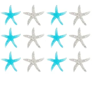 Oblique Unique® 12x Seestern Konfetti als Tisch Deko Seesterne für Motto Party Baby Shower Kindergeburtstag Geburtstag Maritime Dekoration Streudeko Blau Silber