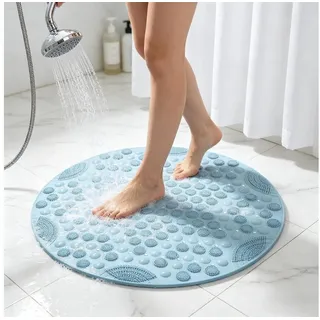 LuxusKollektion Duschmatte Badmatte Rund Blau 65cm mit Massagepunkten, Höhe 5 mm, Abflusslöcher, Massagepunkten, Saugnäpfe, Kunststoff, rund blau